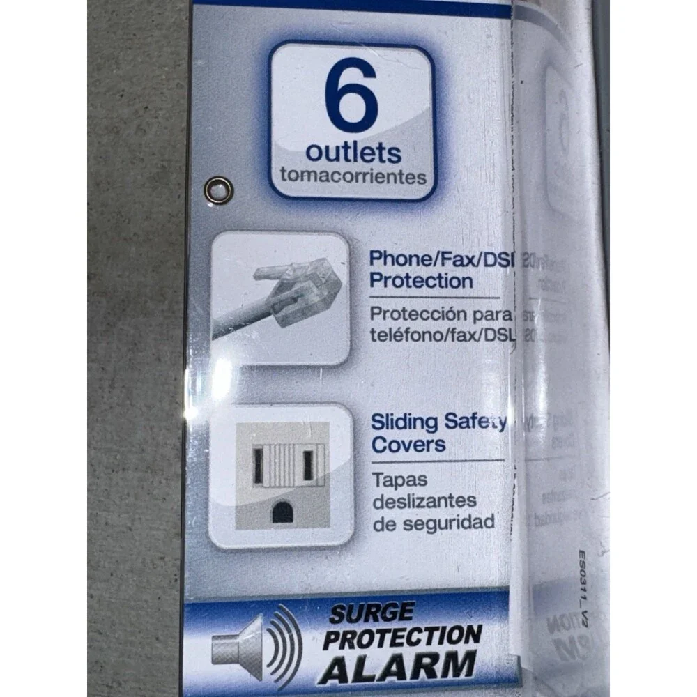 Woods Home Office Electrical Plug-in Surge Protector Alarm 6 Outlet # 041153